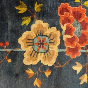 Navy Blue Color Field Antique Floral Pattern Chinese Deco Rug by Walter Nichols, detail photo 18, stock number 25227