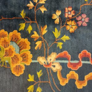 Navy Blue Color Field Antique Floral Pattern Chinese Deco Rug by Walter Nichols, detail photo 19, stock number 25227