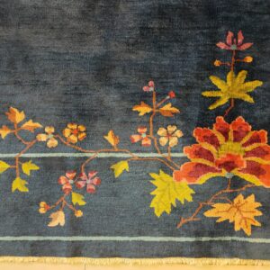 Navy Blue Color Field Antique Floral Pattern Chinese Deco Rug by Walter Nichols, detail photo 20, stock number 25227