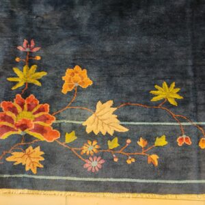 Navy Blue Color Field Antique Floral Pattern Chinese Deco Rug by Walter Nichols, detail photo 21, stock number 25227