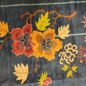 Navy Blue Color Field Antique Floral Pattern Chinese Deco Rug by Walter Nichols, detail photo 22, stock number 25227