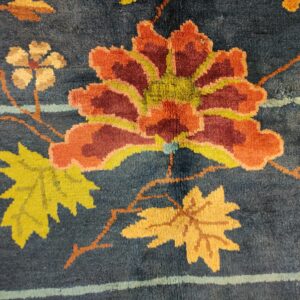 Navy Blue Color Field Antique Floral Pattern Chinese Deco Rug by Walter Nichols, detail photo 6, stock number 25227