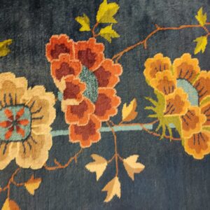 Navy Blue Color Field Antique Floral Pattern Chinese Deco Rug by Walter Nichols, detail photo 8, stock number 25227