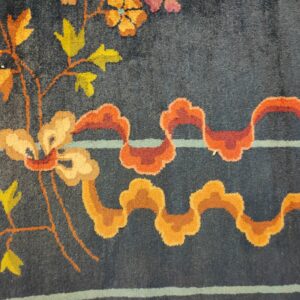 Navy Blue Color Field Antique Floral Pattern Chinese Deco Rug by Walter Nichols, detail photo 9, stock number 25227
