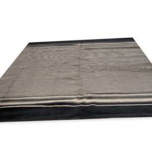 Black and beige striped handmade wool rug, Black Stripe (SKU FIO3BK8X10), detail 1