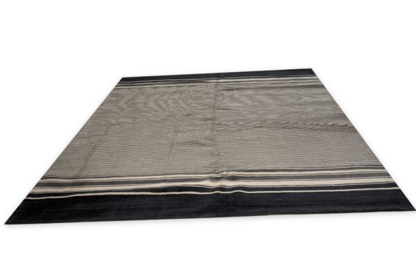 Black and beige stripe handmade wool rug - 8 x 10 size rugs 2 Black and beige striped handmade wool rug, black stripe (sku fio3bk8x10), detail 1