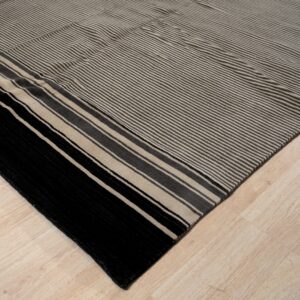 Black and beige striped handmade wool rug, Black Stripe (SKU FIO3BK8X10), detail 2