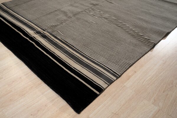Black and beige stripe handmade wool rug - 8 x 10 size rugs 3 Black and beige striped handmade wool rug, black stripe (sku fio3bk8x10), detail 2