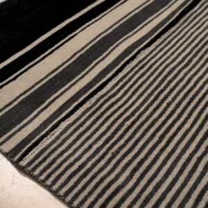 Black and beige striped handmade wool rug, Black Stripe (SKU FIO3BK8X10), detail 4