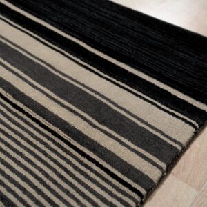 Black and beige striped handmade wool rug, Black Stripe (SKU FIO3BK8X10), detail 5