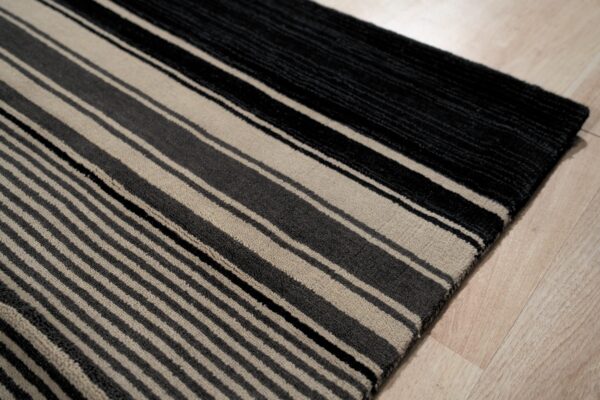 Black and beige stripe handmade wool rug - 8 x 10 size rugs 6 Black and beige striped handmade wool rug, black stripe (sku fio3bk8x10), detail 5