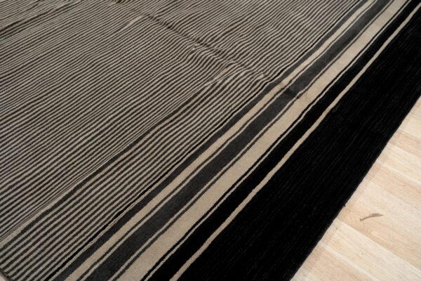 Black and beige stripe handmade wool rug - 8 x 10 size rugs 7 Black and beige striped handmade wool rug, black stripe (sku fio3bk8x10), detail 6