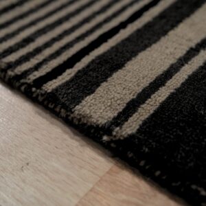 Black and beige striped handmade wool rug, Black Stripe (SKU FIO3BK8X10), detail 7