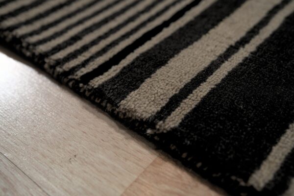 Black and beige stripe handmade wool rug - 8 x 10 size rugs 8 Black and beige striped handmade wool rug, black stripe (sku fio3bk8x10), detail 7