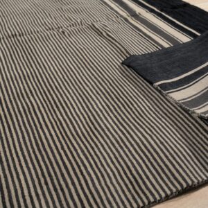 Black and beige striped handmade wool rug, Black Stripe (SKU FIO3BK8X10), detail 8