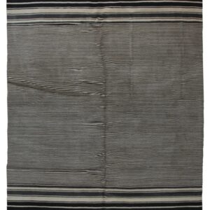 Black and beige striped handmade wool rug, Black Stripe (SKU FIO3BK8X10), full view