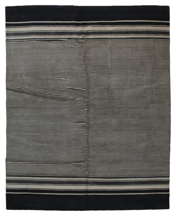 Black and beige stripe handmade wool rug - 8 x 10 size rugs 1 Black and beige striped handmade wool rug, black stripe (sku fio3bk8x10), full view