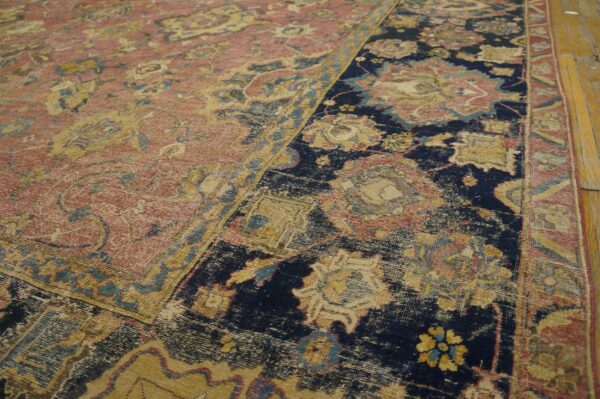 Mid-17th century persian safavid isfahan carpet, main border with large palmettes on dark blue, stock number 20133