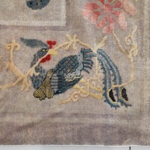 Solid Open Ivory Color Field Antique Bird Design Border Chinese Peking Rug, detail photo 10, stock number 23059