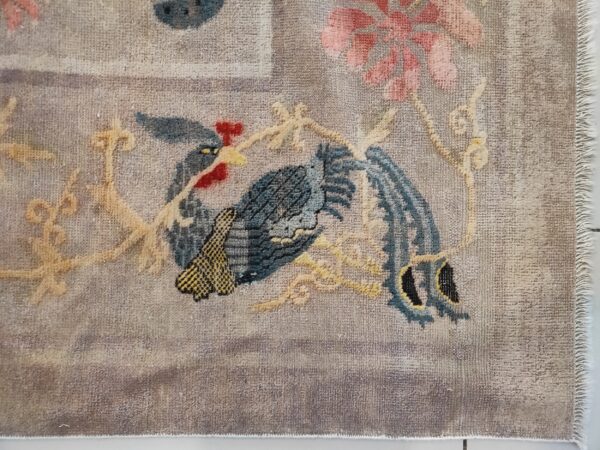 Solid open ivory color field antique bird design border chinese peking rug 11 Solid open ivory color field antique bird design border chinese peking rug, detail photo 10, stock number 23059