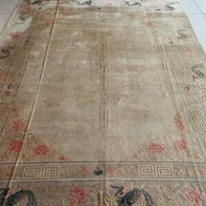 Solid Open Ivory Color Field Antique Bird Design Border Chinese Peking Rug, detail photo 11, stock number 23059