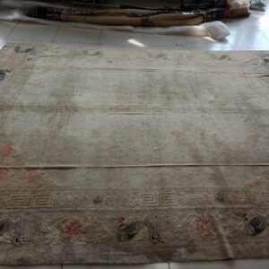 Solid Open Ivory Color Field Antique Bird Design Border Chinese Peking Rug, detail photo 12, stock number 23059