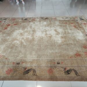 Solid Open Ivory Color Field Antique Bird Design Border Chinese Peking Rug, detail photo 13, stock number 23059