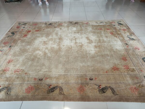 Solid open ivory color field antique bird design border chinese peking rug 14 Solid open ivory color field antique bird design border chinese peking rug, detail photo 13, stock number 23059
