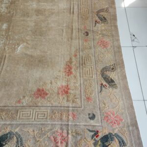 Solid Open Ivory Color Field Antique Bird Design Border Chinese Peking Rug, detail photo 2, stock number 23059