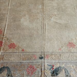 Solid Open Ivory Color Field Antique Bird Design Border Chinese Peking Rug, detail photo 3, stock number 23059