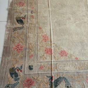 Solid Open Ivory Color Field Antique Bird Design Border Chinese Peking Rug, detail photo 4, stock number 23059