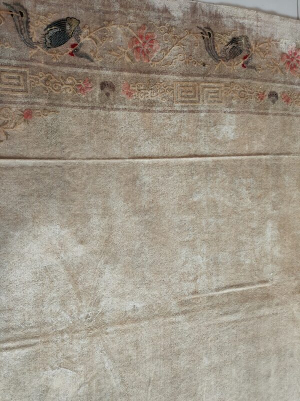 Solid open ivory color field antique bird design border chinese peking rug 6 Solid open ivory color field antique bird design border chinese peking rug, detail photo 5, stock number 23059