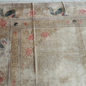 Solid Open Ivory Color Field Antique Bird Design Border Chinese Peking Rug, detail photo 6, stock number 23059