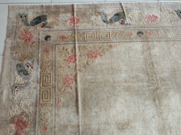 Solid open ivory color field antique bird design border chinese peking rug 7 Solid open ivory color field antique bird design border chinese peking rug, detail photo 6, stock number 23059