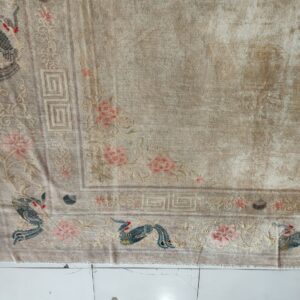 Solid Open Ivory Color Field Antique Bird Design Border Chinese Peking Rug, detail photo 7, stock number 23059