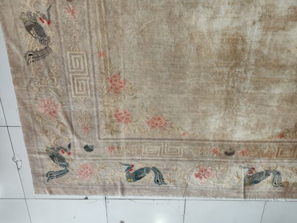 Solid open ivory color field antique bird design border chinese peking rug 8 Solid open ivory color field antique bird design border chinese peking rug, detail photo 7, stock number 23059