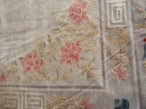 Solid open ivory color field antique bird design border chinese peking rug 9 Solid open ivory color field antique bird design border chinese peking rug, detail photo 8, stock number 23059