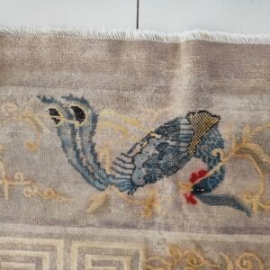 Solid Open Ivory Color Field Antique Bird Design Border Chinese Peking Rug, detail photo 9, stock number 23059