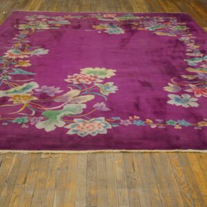 Solid Open Purple Color Field Antique Floral Chinese Art Deco Room Size Area Rug (SKU 23521) - detail view 1