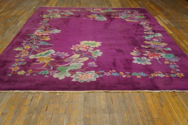 Solid open purple color field antique floral chinese art deco room size area rug 2 Solid open purple color field antique floral chinese art deco room size area rug (sku 23521) - detail view 1