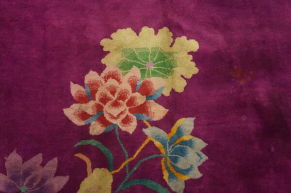 Solid open purple color field antique floral chinese art deco room size area rug 4 Solid open purple color field antique floral chinese art deco room size area rug (sku 23521) - detail view 3
