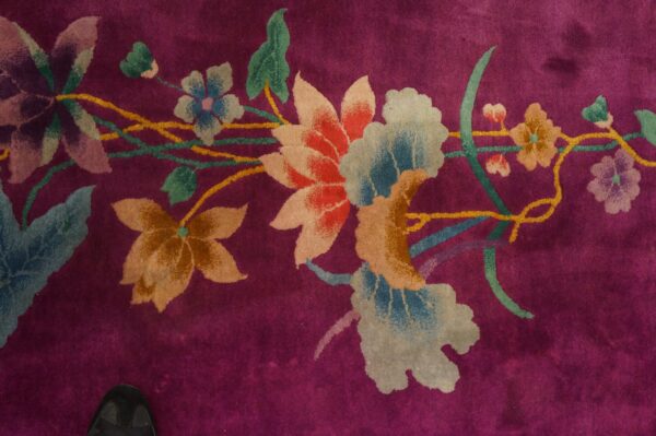 Solid open purple color field antique floral chinese art deco room size area rug 5 Solid open purple color field antique floral chinese art deco room size area rug (sku 23521) - detail view 4