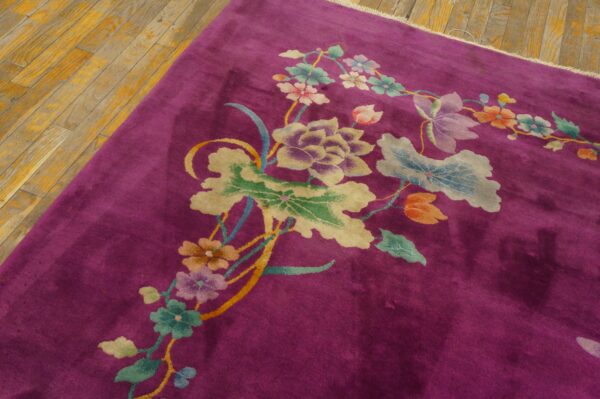 Solid open purple color field antique floral chinese art deco room size area rug 6 Solid open purple color field antique floral chinese art deco room size area rug (sku 23521) - detail view 5