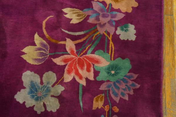 Solid open purple color field antique floral chinese art deco room size area rug 7 Solid open purple color field antique floral chinese art deco room size area rug (sku 23521) - detail view 6