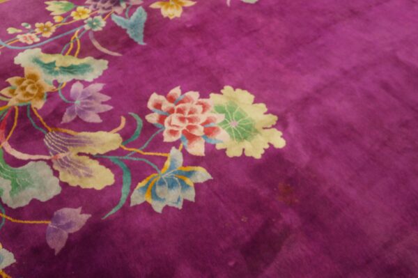 Solid open purple color field antique floral chinese art deco room size area rug 8 Solid open purple color field antique floral chinese art deco room size area rug (sku 23521) - detail view 7