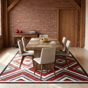 Southwestern Style Rug 6'×9' Hand-Woven Wool, Contemporary (SKU 30-10764) - dining room room view