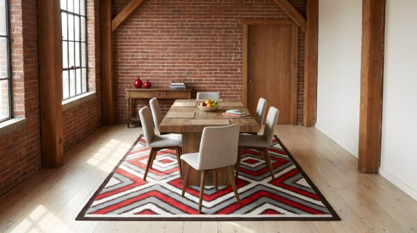 Southwestern style rug 6'×9' hand-woven wool, contemporary 2 Southwestern style rug 6'×9' hand-woven wool, contemporary (sku 30-10764) - dining room room view