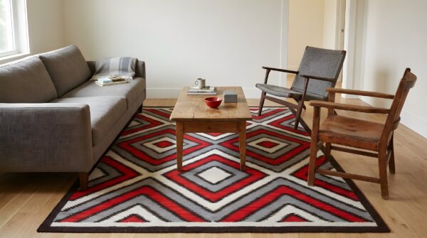 Southwestern style rug 6'×9' hand-woven wool, contemporary 5 Southwestern style rug 6'×9' hand-woven wool, contemporary (sku 30-10764) - living room room view
