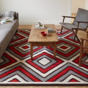 Southwestern Style Rug 6'×9' Hand-Woven Wool, Contemporary (SKU 30-10764) - living room styled overhead view