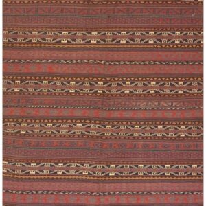 Vintage 1950s Geometric Multicolor Ground Flatweave Turkish Decorative Kilim Rug